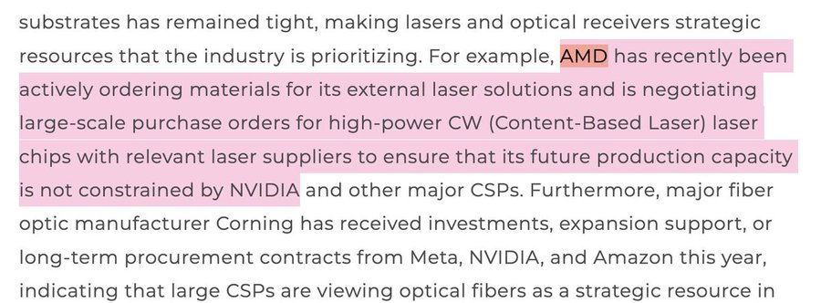 AMD大规模采购CW激光芯片、Corning获CSP战略投资(来源:Trendforce/产业媒体)