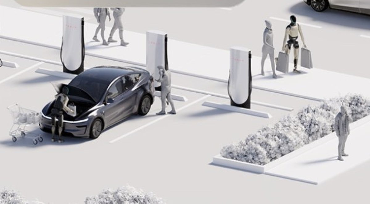 Supercharger 停车场:Optimus 帮顾客把杂货装进车里