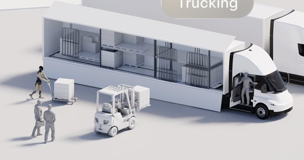 Optimus 配合 Tesla Semi 装卸货物,Trucking 场景